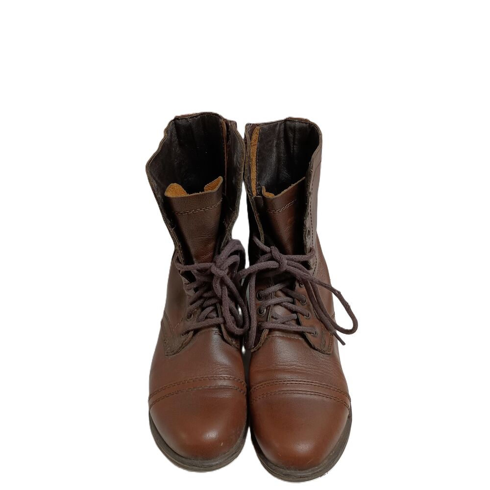 Steve Madden Brown Leather Lace Up Troopa Combat Mid Calf Boots Womens Size 7